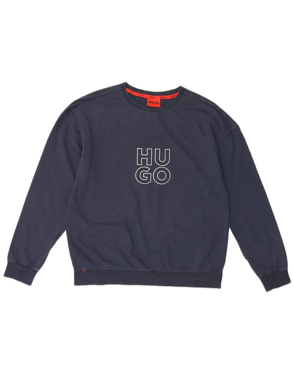 Hugo Boss Mens Graphic Sweatshirt Jumper Medium Navy Blue Cotton