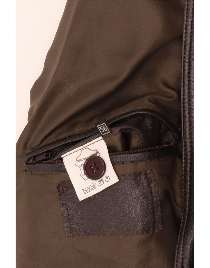 MAX MOSER Mens Leather Coat IT 56 3XL Brown Leather
