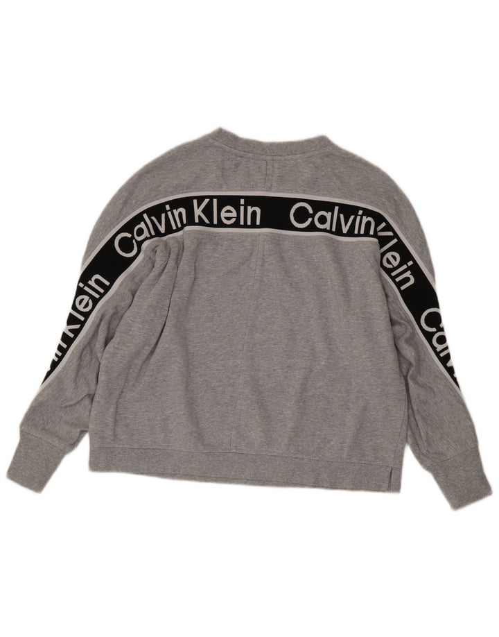 CALVIN KLEIN Womens Graphic Sweatshirt Jumper UK 18 XL Grey Colourblock