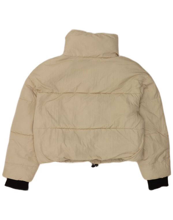 Zara Womens Crop Oversized Padded Jacket UK 14 Medium Beige Nylon