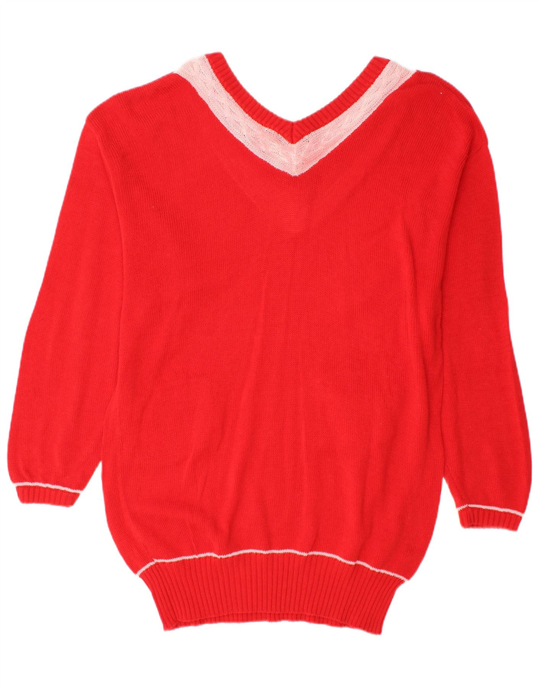 VINTAGE Womens Longline V-Neck Jumper Sweater UK 18 XL Red Colourblock