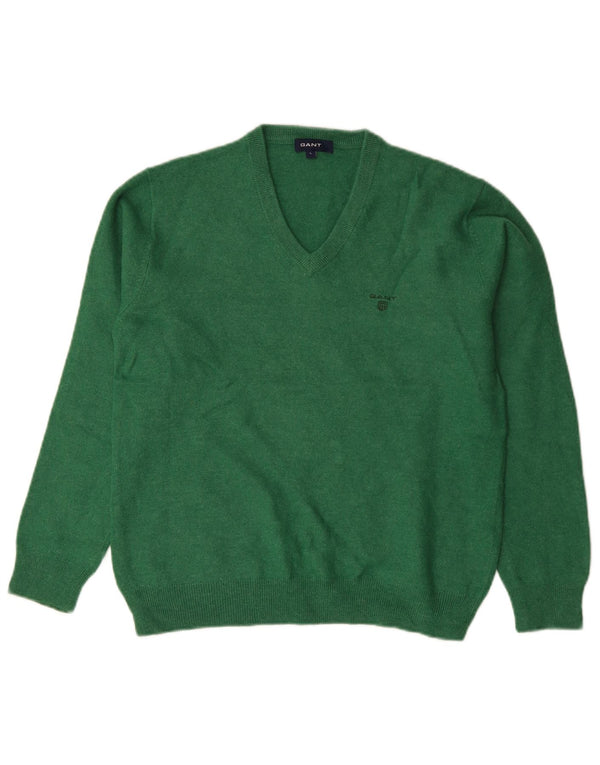 GANT Womens V-Neck Jumper Sweater UK 14 Large Green Lambswool