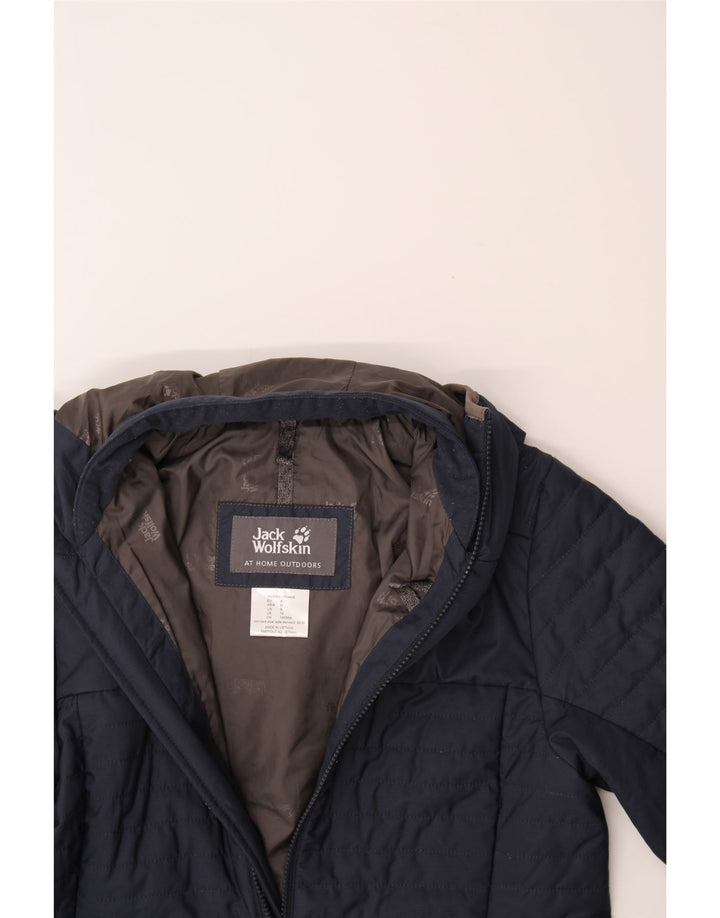 JACK WOLFSKIN Womens Hooded Padded Coat UK 10 Small  Navy Blue Polyester Vintage Jack Wolfskin and Second-Hand Jack Wolfskin from Messina Hembry 