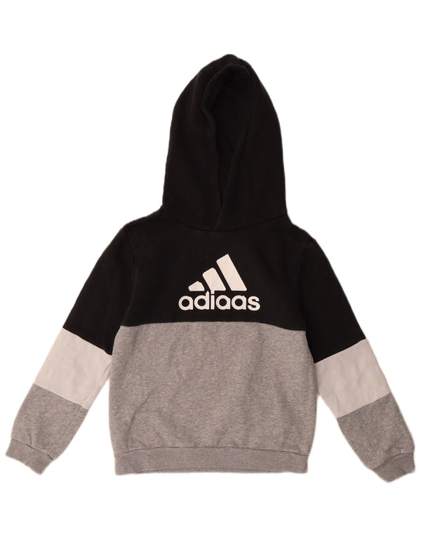 Adidas Boys Graphic Hoodie Jumper 9-10 Years Grey Colourblock Cotton