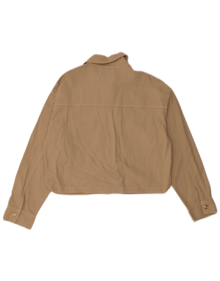 Zara Womens Crop Oversized Bomber Jacket UK 10 Small Beige Cotton