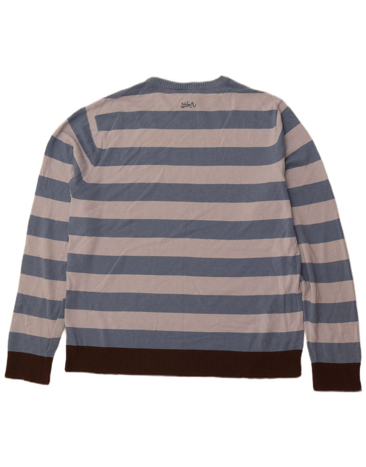 QUIKSILVER Mens Crew Neck Jumper Sweater Large Blue Striped Acrylic