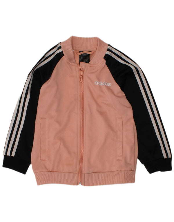 ADIDAS Girls Tracksuit Top Jacket 2-3 Years Pink Colourblock Polyester