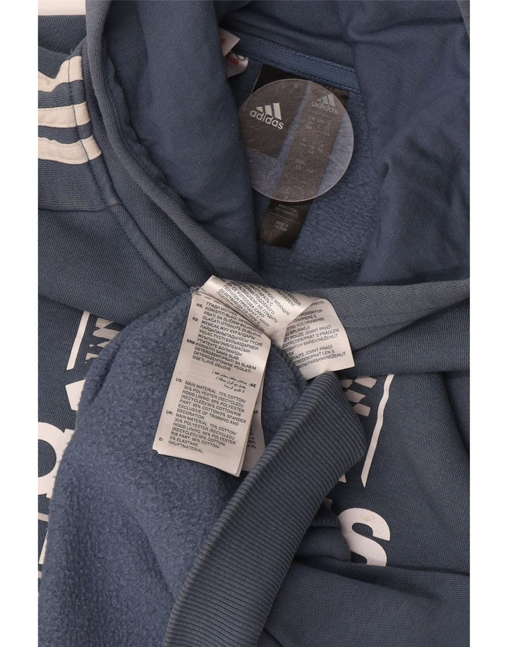 ADIDAS Boys Graphic Hoodie Jumper 13-14 Years Blue Cotton