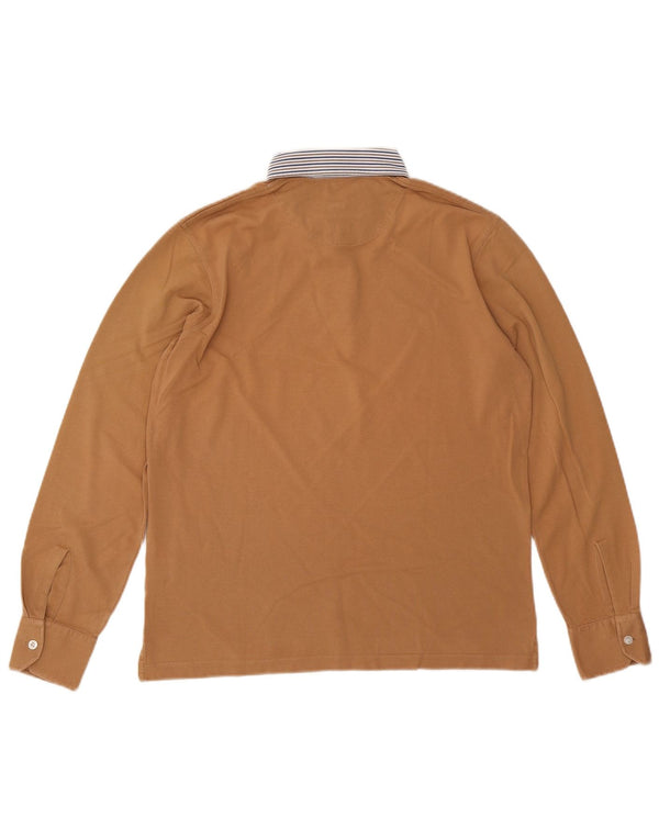 HARMONT & BLAINE Mens Long Sleeve Rugby Polo Shirt Medium Beige Cotton