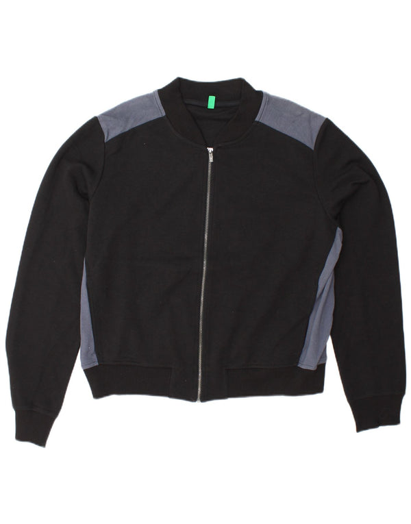 BENETTON Womens Crop Tracksuit Top Jacket UK 16 Large Black Colourblock