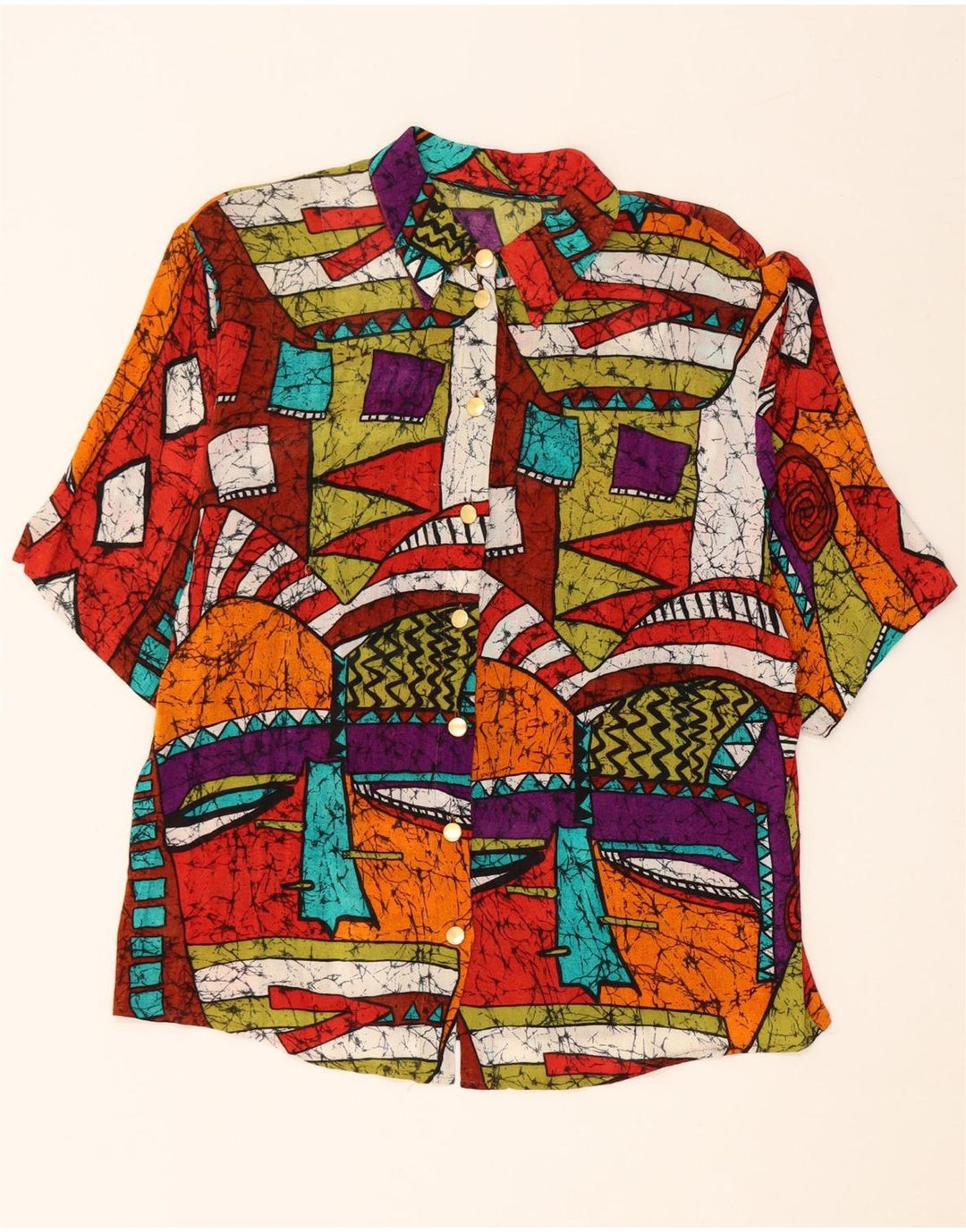 VINTAGE Womens Shirt Blouse UK 16 Large Multicoloured Geometric