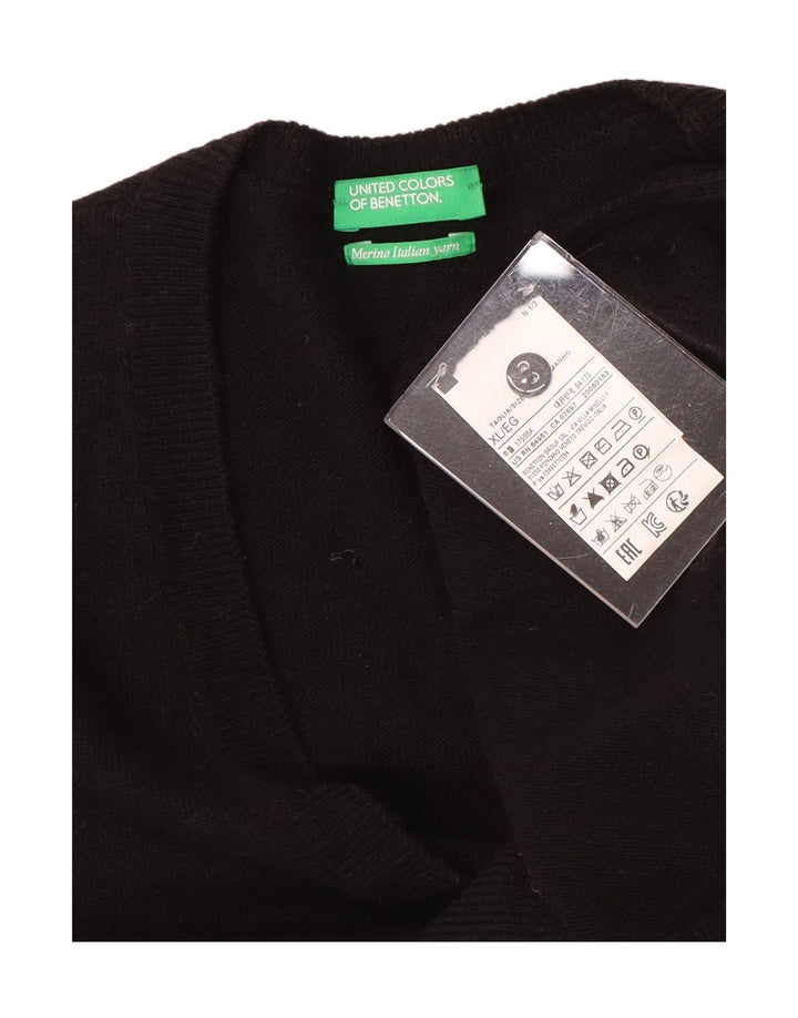 BENETTON Womens Cardigan Sweater UK 18 XL Black Merino Wool