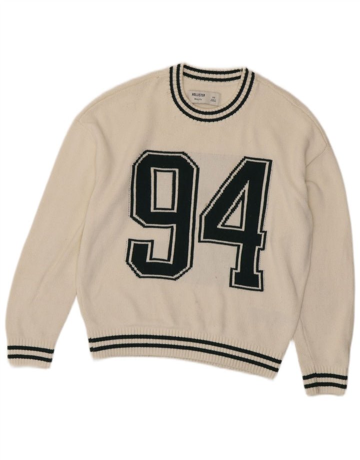 HOLLISTER Womens Boxy Oversized Crew Neck Jumper Sweater UK 6 XS Off White