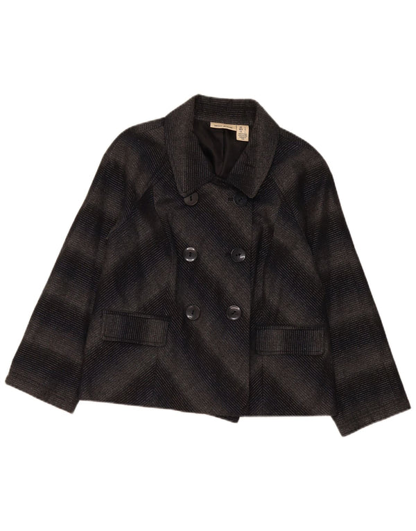 Dkny Womens Double Breasted Blazer Jacket UK 16 Large Grey Chevron Acrylic