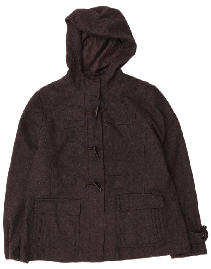 VINTAGE Womens Hooded Duffle Jacket UK 16 Large Grey Wool