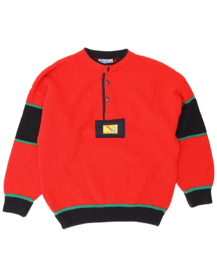 Vintage Mens Crew Neck Jumper Sweater IT 50 Medium Red Colourblock Wool