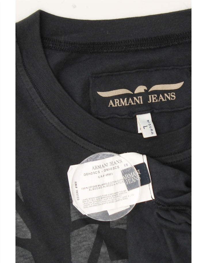 ARMANI JEANS Mens Graphic T-Shirt Top Large Black Cotton