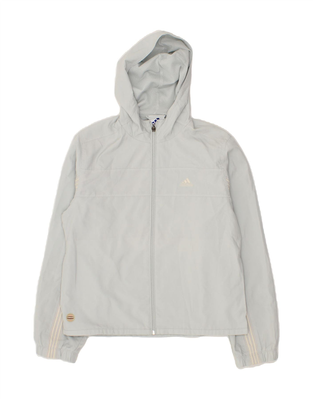 ADIDAS Boys Hooded Tracksuit Top Jacket 13-14 Years Grey Polyester Vintage Adidas and Second-Hand Adidas from Messina Hembry 