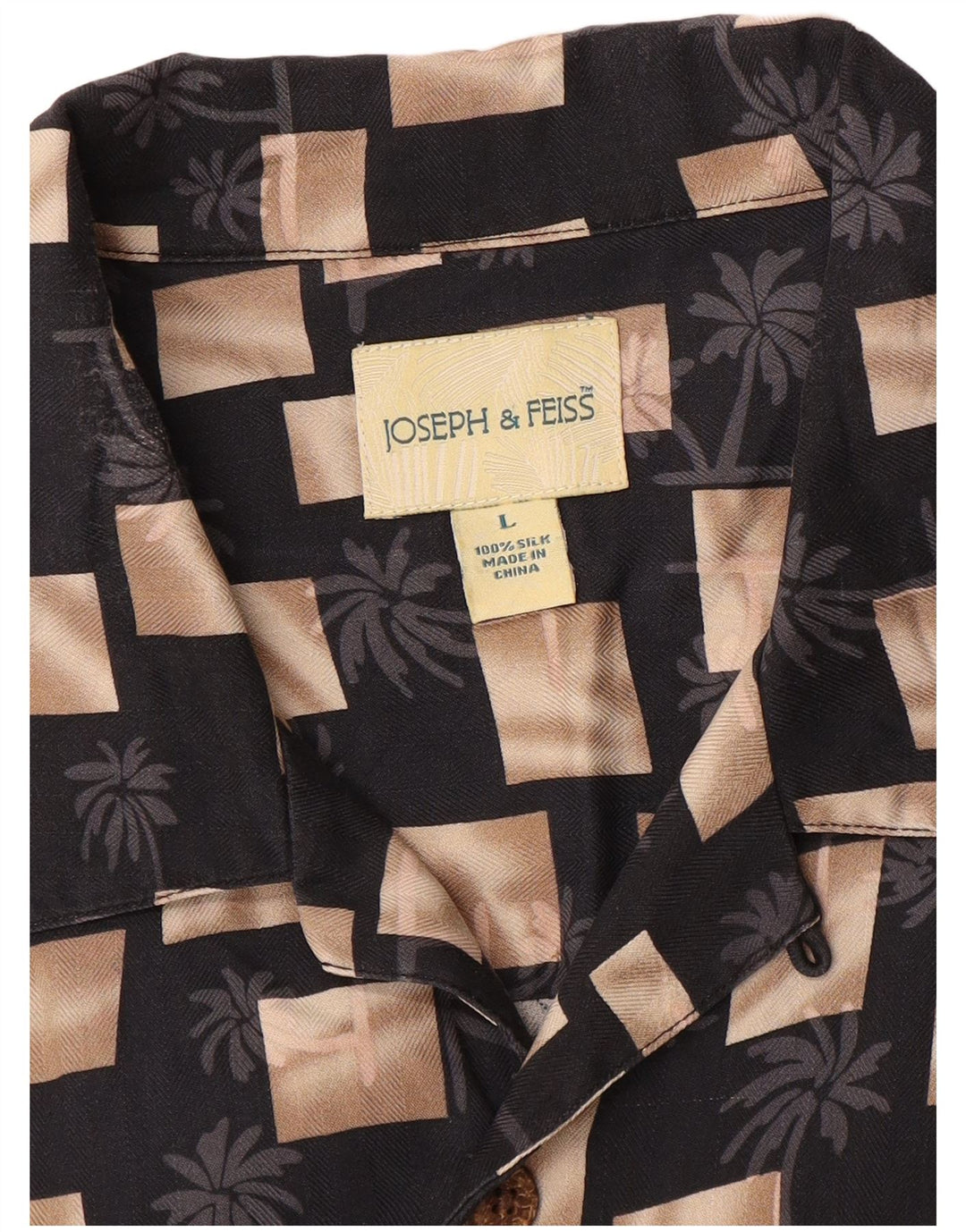 Joseph & Feiss Mens Short Sleeve Shirt Large Black Geometric Silk
