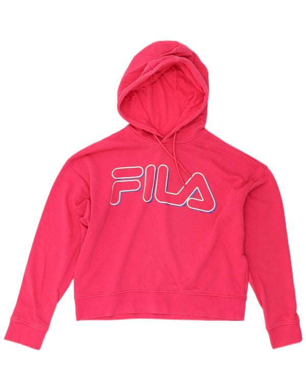 Fila Womens Crop Graphic Oversized Hoodie Jumper UK 6 XS Pink Cotton