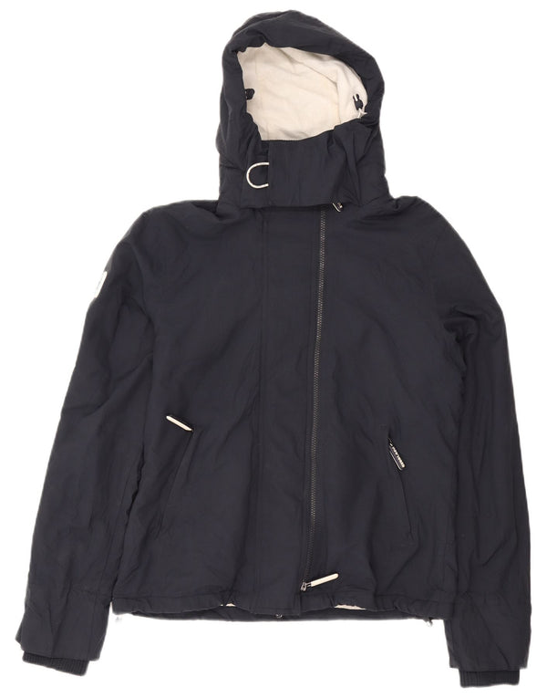 Superdry Womens Graphic Hooded Windbreaker Jacket UK 16 Large Navy Blue