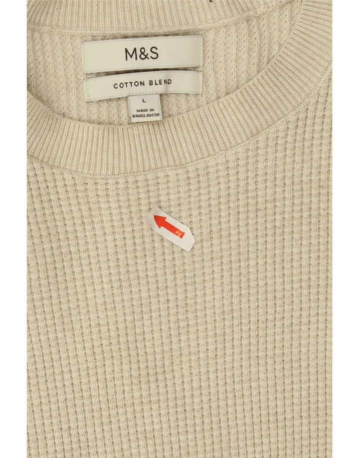 Marks & Spencer Mens Crew Neck Jumper Sweater Large Beige Polyester