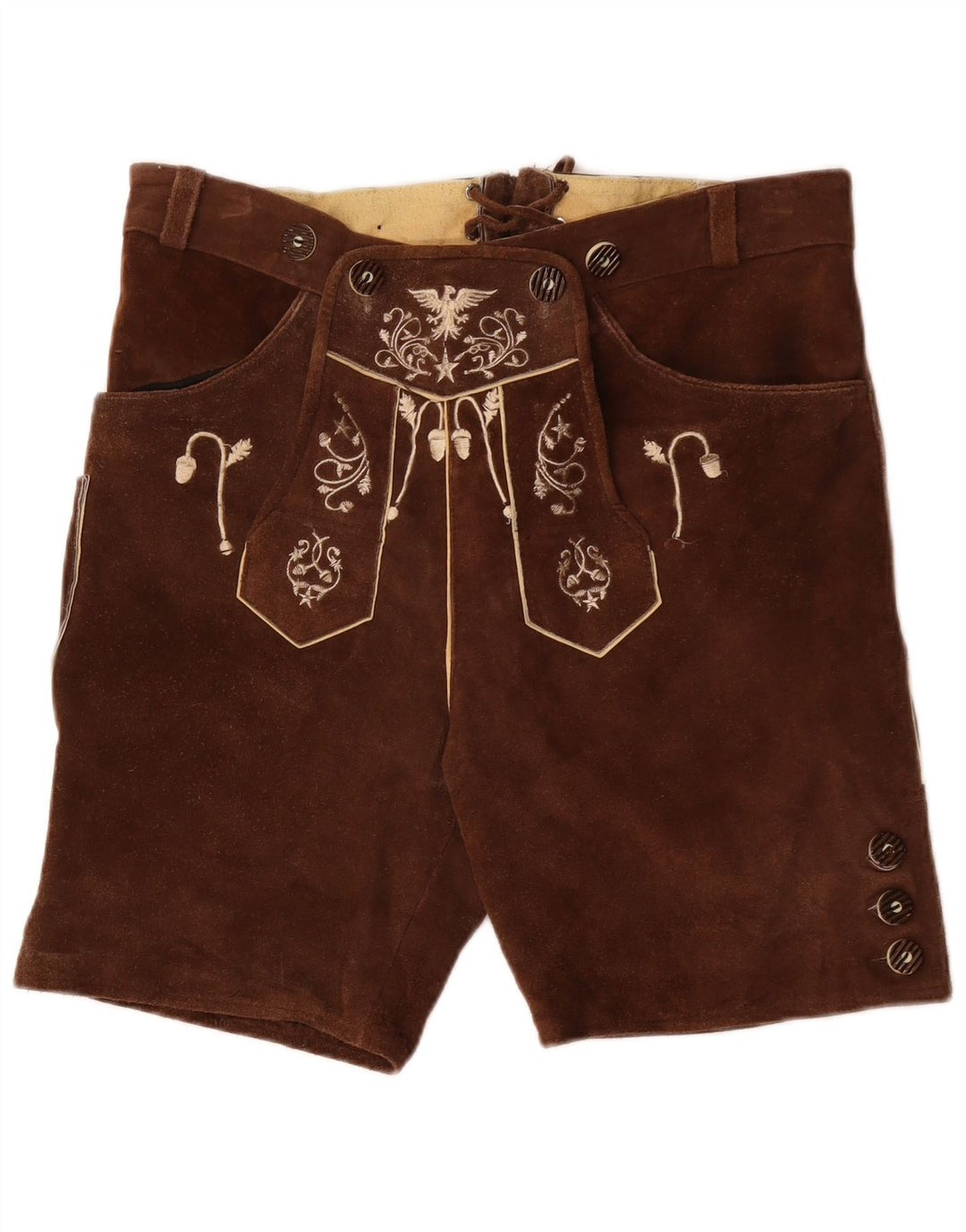 VINTAGE Womens Suede Shorts IT 50 XL W38  Brown Paisley Leather