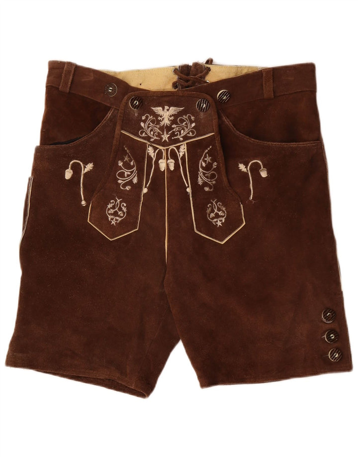 VINTAGE Womens Suede Shorts IT 50 XL W38  Brown Paisley Leather