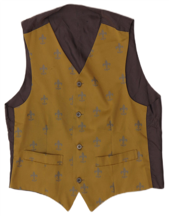 Vintage Mens Abstract Pattern Waistcoat Medium Yellow Ikat