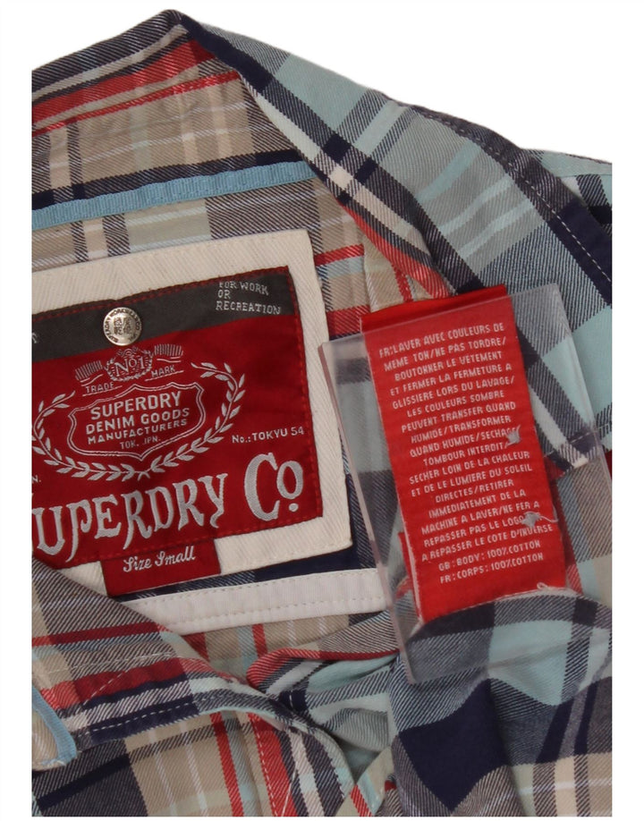SUPERDRY Womens Flannel Shirt UK 10 Small Blue Check Cotton