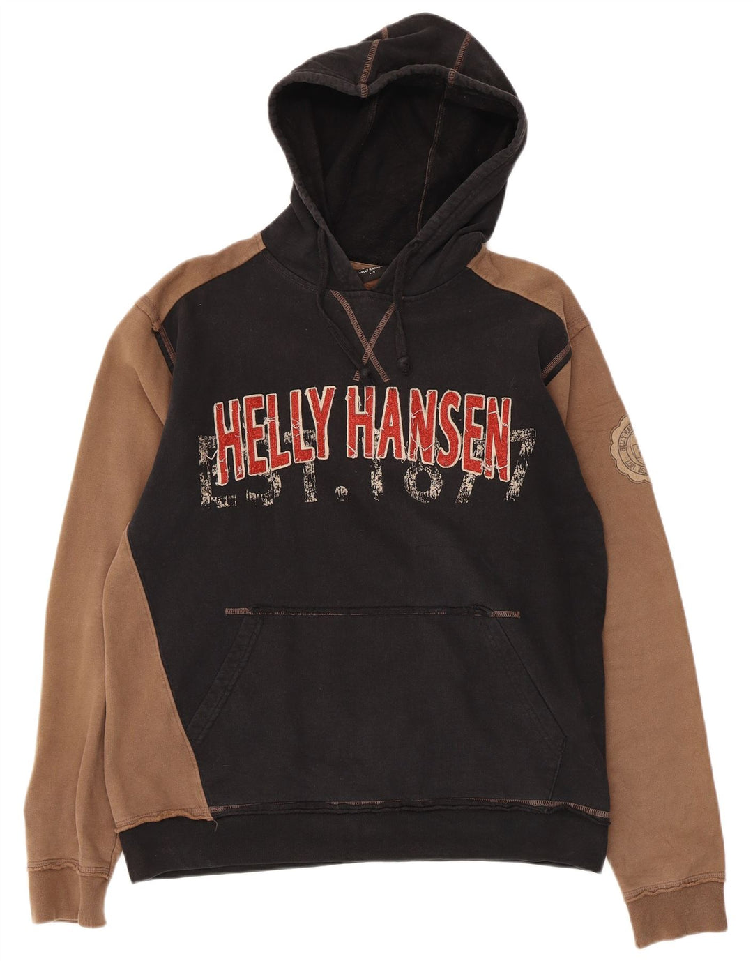 Helly Hansen Mens Graphic Hoodie Jumper Large Black Colourblock Cotton