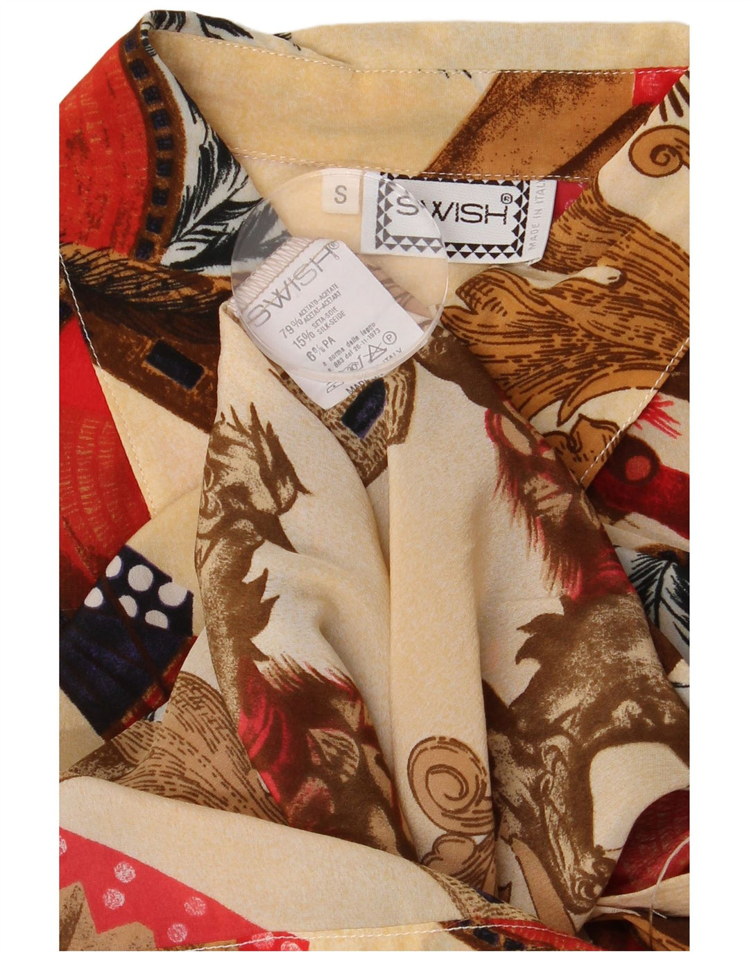 Swish Womens Longline Abstract Pattern Shirt Blouse UK 10 Small Beige