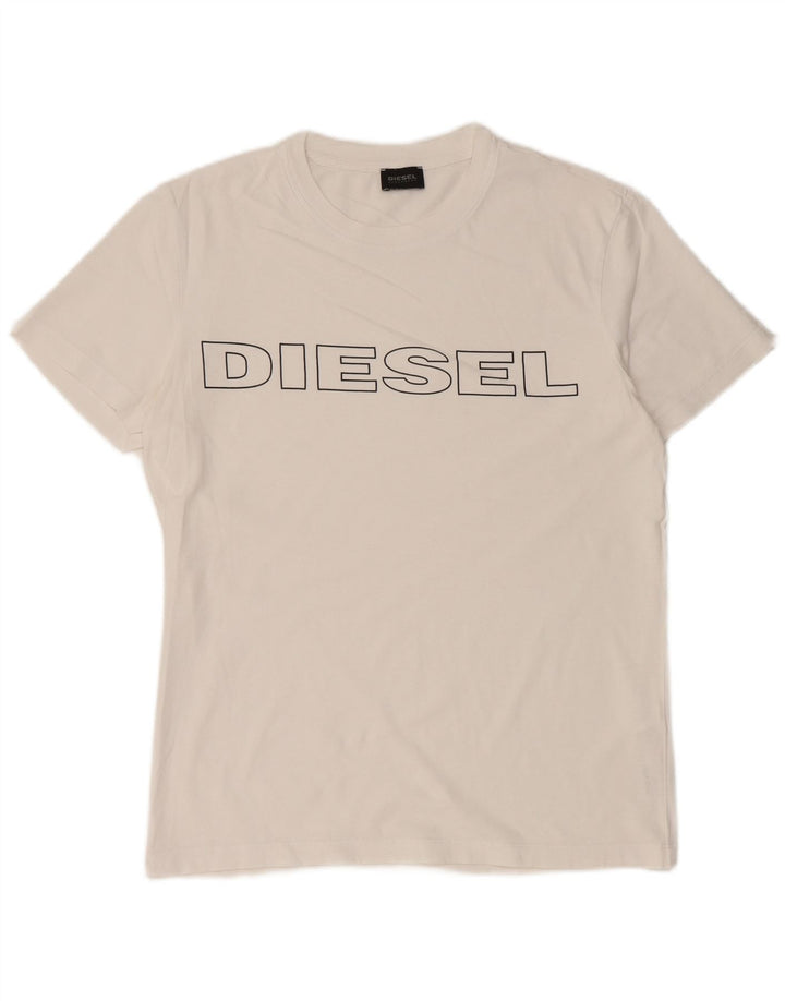 DIESEL Mens Graphic T-Shirt Top Small White Cotton