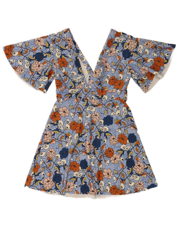 Zara Womens Batwing A-Line Dress UK 12 Medium Blue Floral