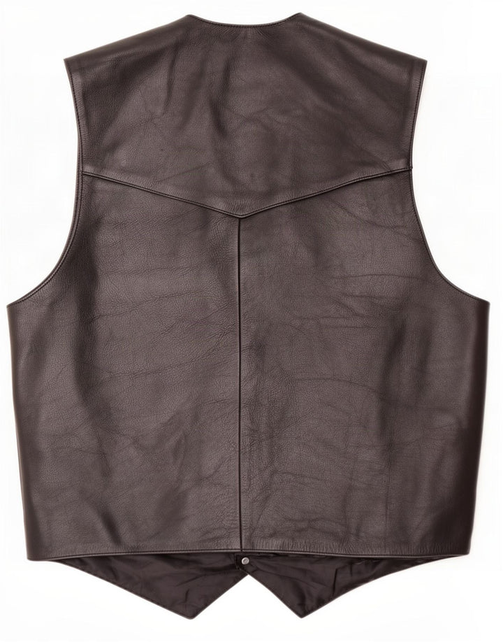 Vintage Mens Leather Waistcoat 2XL Black