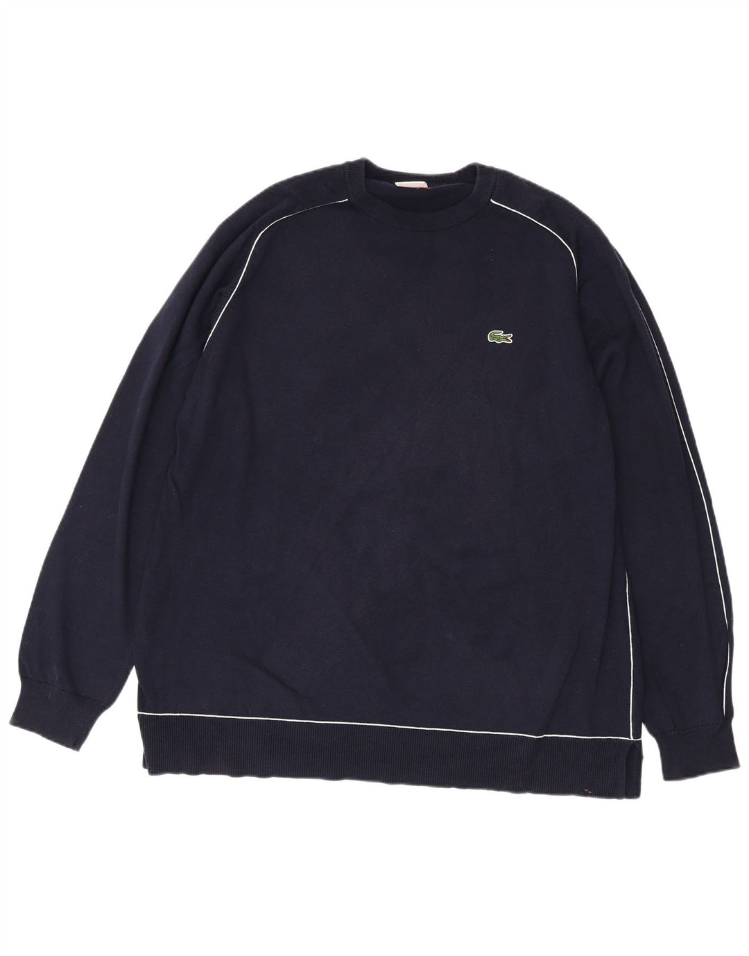 LACOSTE Mens Live Crew Neck Jumper Sweater Size 8 3XL Navy Blue Cotton