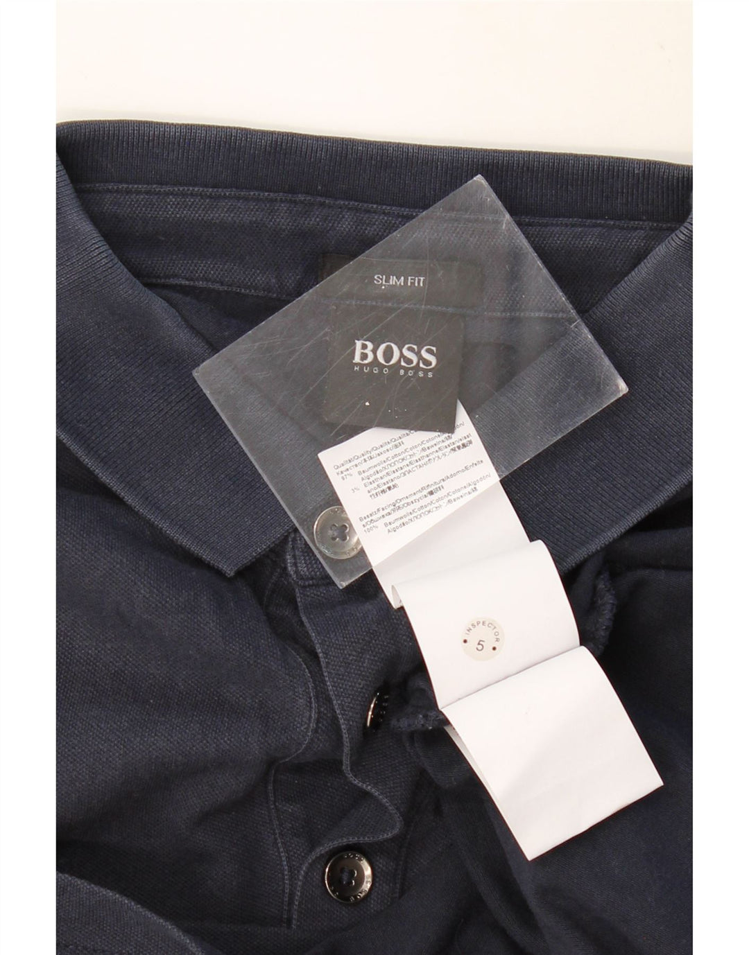 HUGO BOSS Mens Slim Fit Long Sleeve Polo Shirt Medium Navy Blue Cotton
