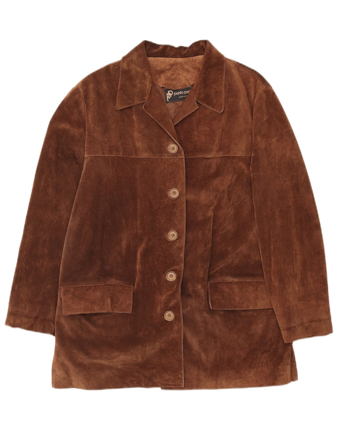 VINTAGE Womens 5 Button Suede Blazer Jacket IT 42 Medium Brown Leather
