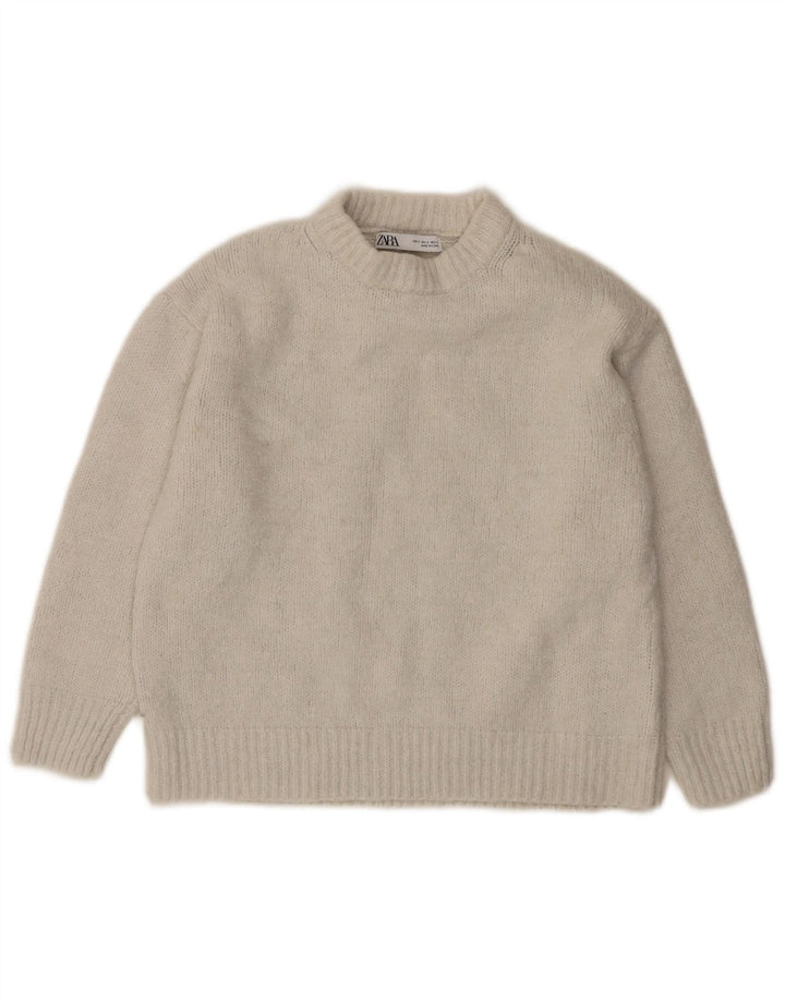 Zara Womens 3/4 Sleeve Oversized Crew Neck Jumper Sweater UK 10 Small White