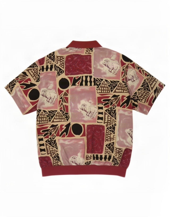 Mango Mens Abstract Pattern Short Sleeve Pullover Shirt Large Burgundy