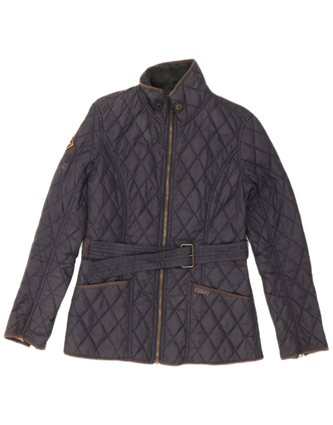 Superdry Womens Quilted Jacket UK 12 Medium Navy Blue Nylon