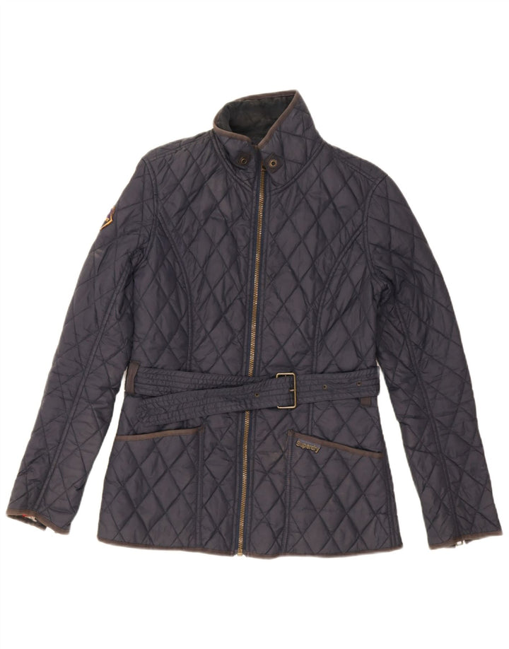 Superdry Womens Quilted Jacket UK 12 Medium Navy Blue Nylon