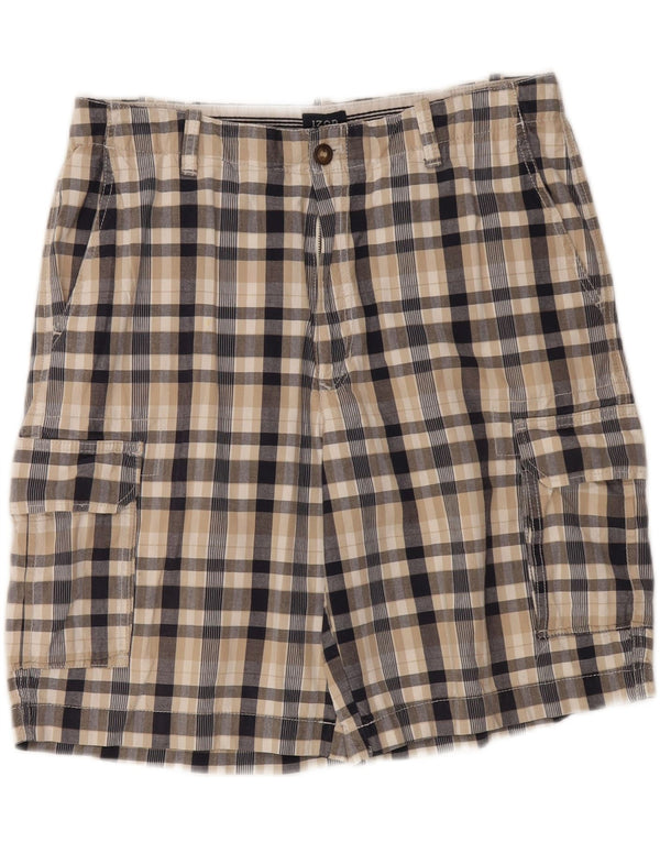 Izod Mens Cargo Shorts W34 Large Beige Check Cotton Classic
