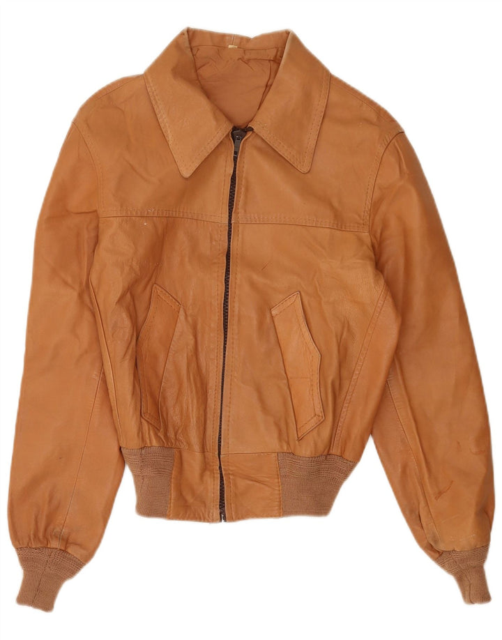 Vintage Womens Leather Jacket IT 50 XL Beige