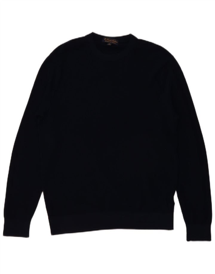 BROOKS BROTHERS Mens Crew Neck Jumper Sweater Medium Navy Blue Merino Wool