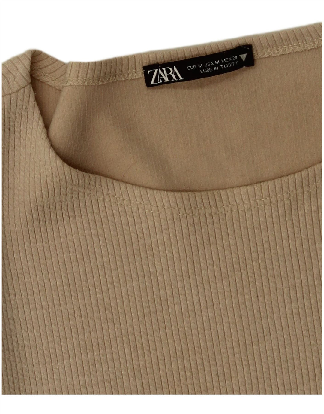 Zara Womens Crop Top Long Sleeve UK 12 Medium Beige