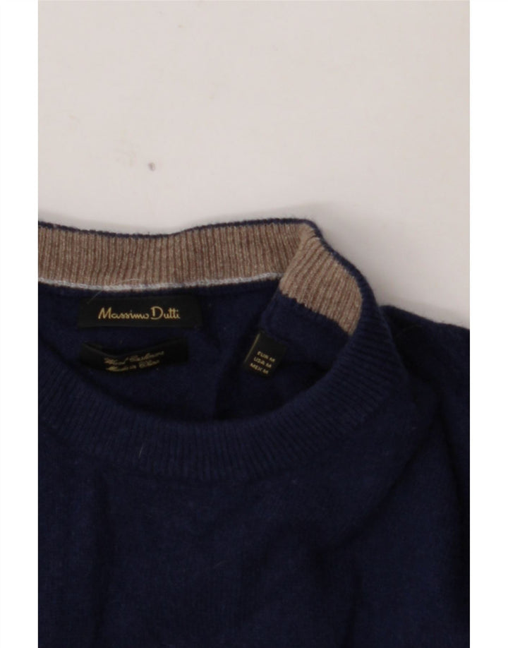 MASSIMO DUTTI Mens Crew Neck Jumper Sweater Medium Navy Blue Wool