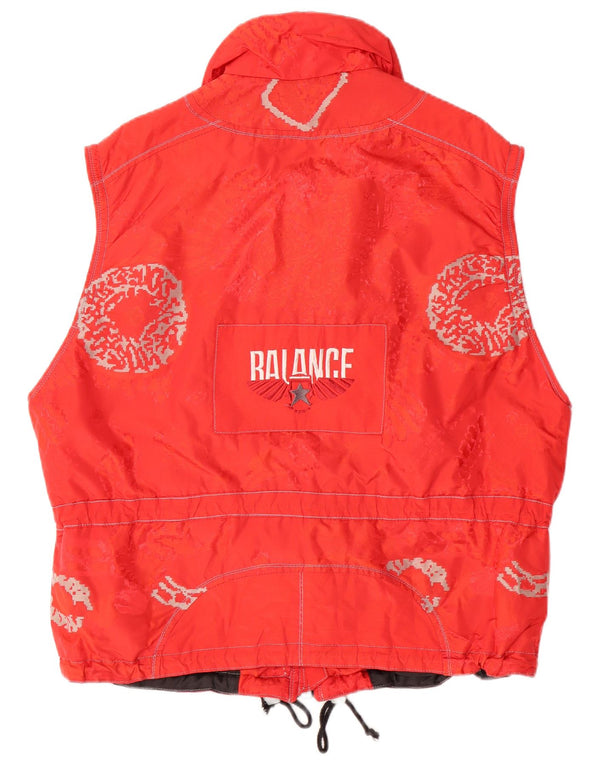 VINTAGE Mens Graphic Gilet UK 40 Large Red Polyamide