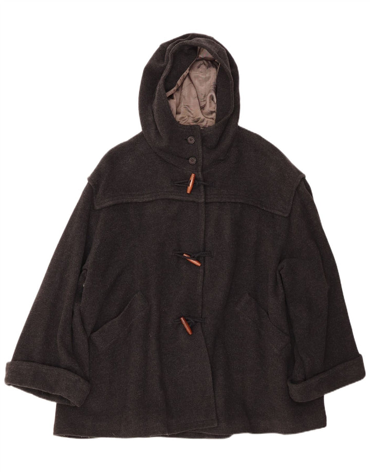 BENETTON Womens Oversized Hooded Duffle Coat IT 42 Medium Grey Wool