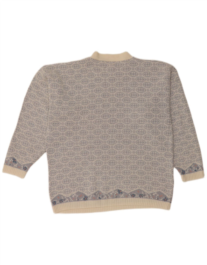 Vintage Mens Crew Neck Jumper Sweater Medium Blue Fair Isle